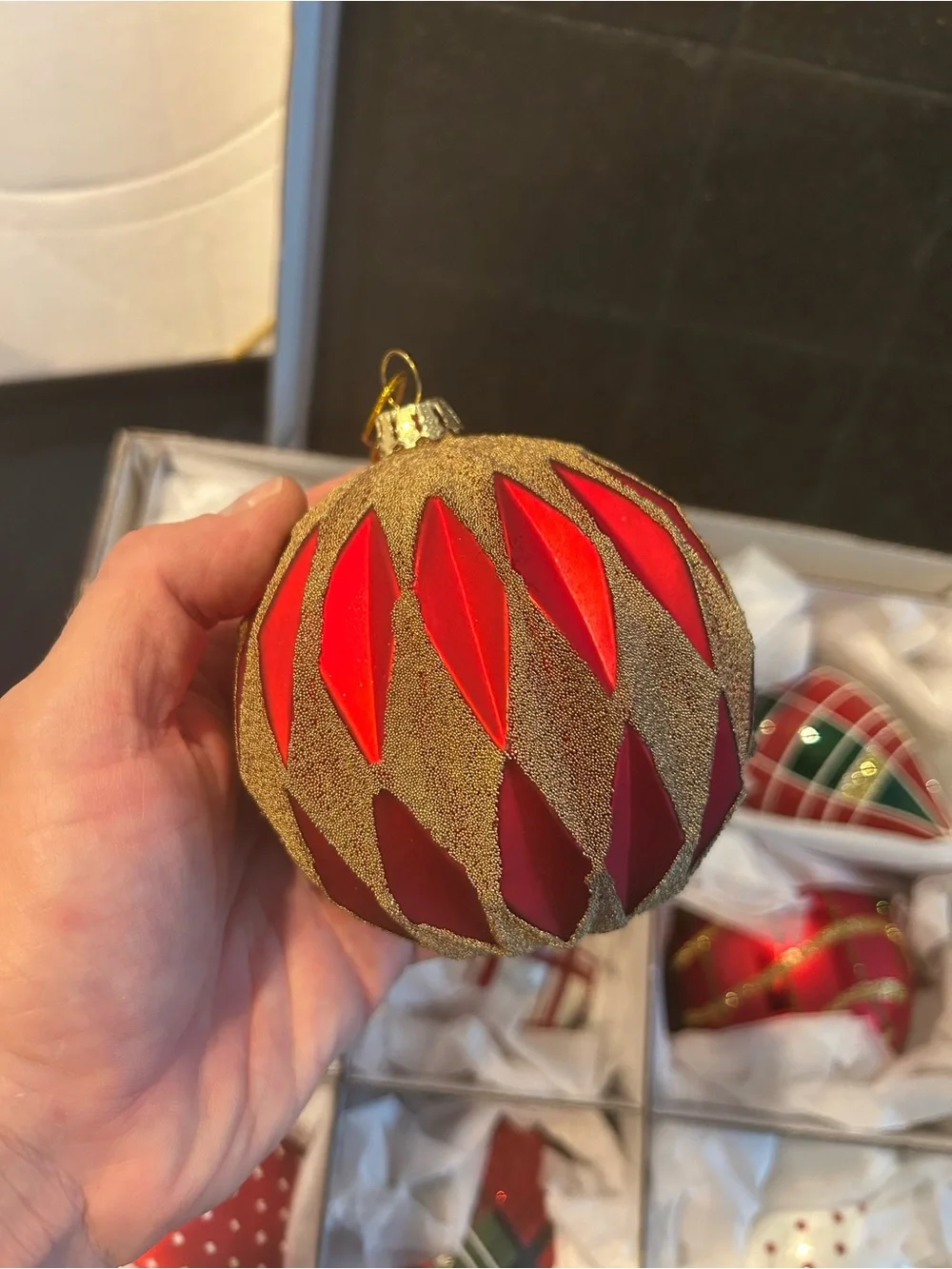 Festive Red & Green Glass Christmas Ornament Set